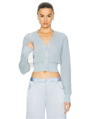 Sablyn Echo Cashmere V-Neck Cropped Knit Cardigan in Light Blue Whisper XS